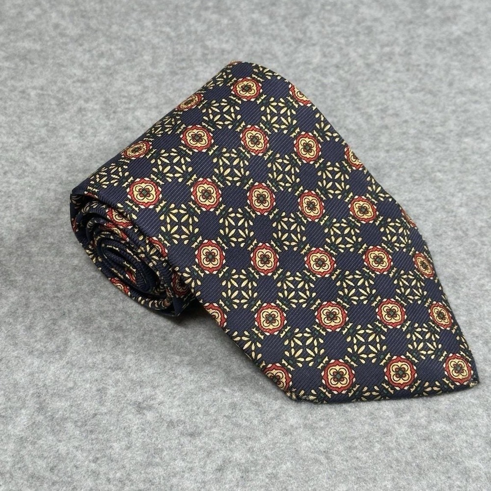 Albert Andrews Ltd Silk Tie USA Navy Geometric Medallion Vintage 56x3.6in NOTE‎